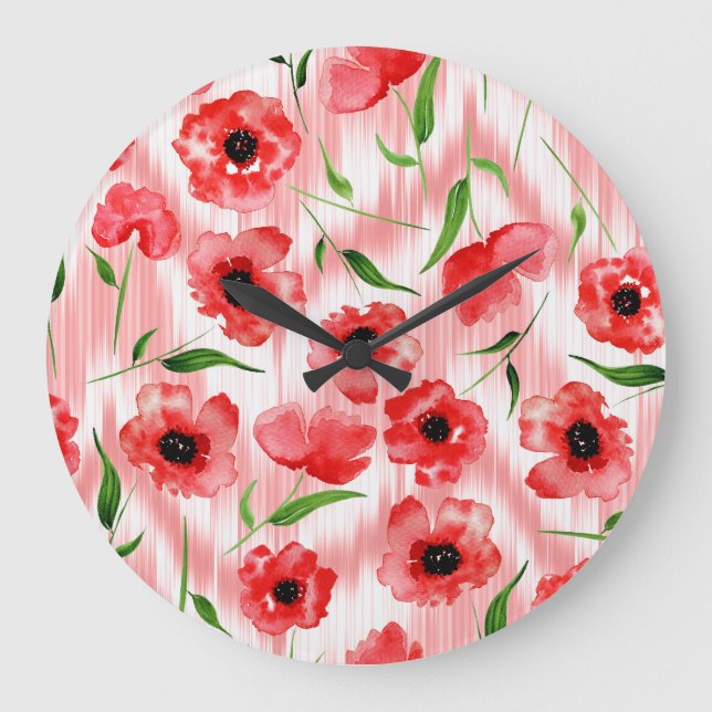 Reloj Redondo Grande Flores acuarelas: ikat de adormidera. (Anverso)