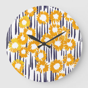 Reloj Redondo Grande Flores amarillas: cosecha pintada a mano