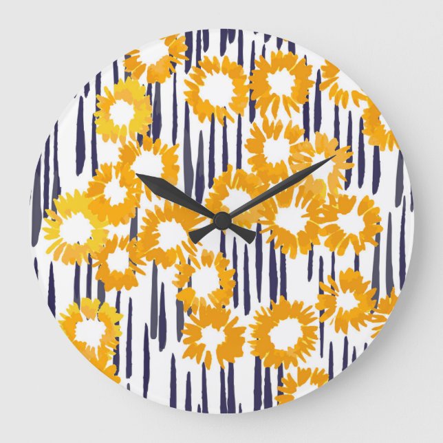 Reloj Redondo Grande Flores amarillas: cosecha pintada a mano (Anverso)