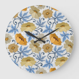 Reloj Redondo Grande Flores amarillas: diseño textil sin foco