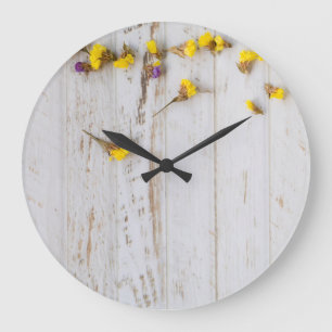 Reloj Redondo Grande Flores amarillas primaverales, decoración de planc