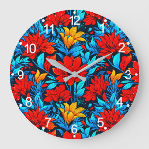 Reloj Redondo Grande Flores amarillas rojas florales Patrón-13075