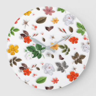 Reloj Redondo Grande Flores amarillas y rosas blancas 15