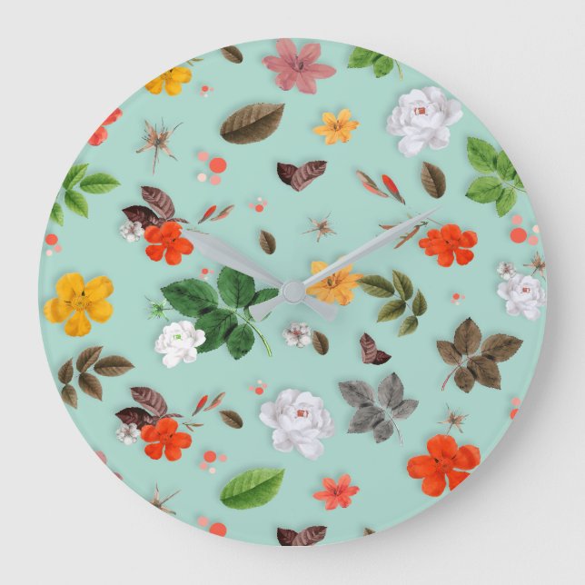 Reloj Redondo Grande Flores amarillas y rosas blancas 22 (Anverso)