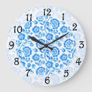 Reloj Redondo Grande Flores azules