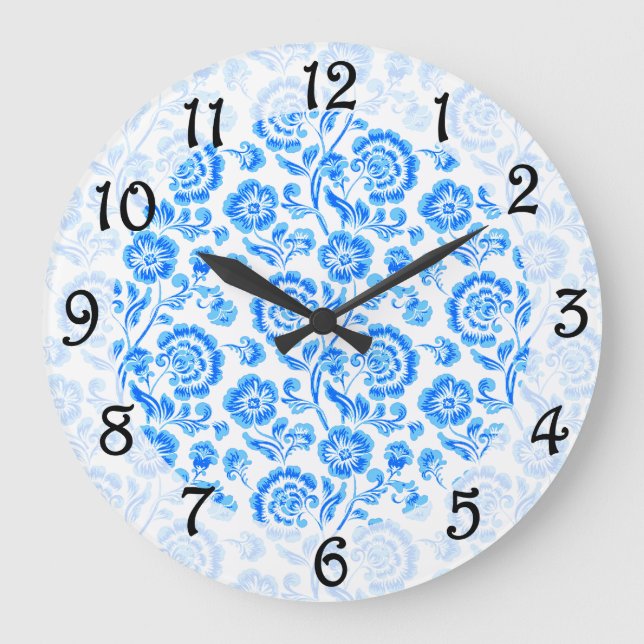 Reloj Redondo Grande Flores azules (Anverso)