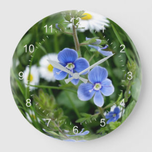 Reloj Redondo Grande flores azules minúsculas