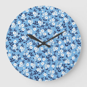 Reloj Redondo Grande Flores azules y blancas: vintage