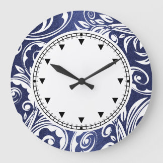 Reloj Redondo Grande Flores azules y elegantes
