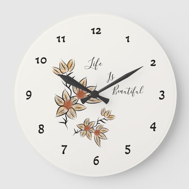 Reloj Redondo Grande Flores beiges (Anverso)