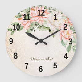 Reloj Redondo Grande Flores blancas de melocotón acuarela elegantes