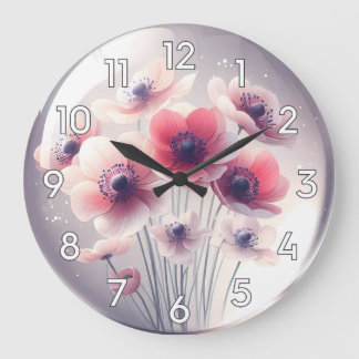 Reloj Redondo Grande Flores blancas rojas anemónicas