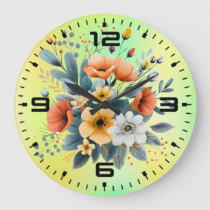 Reloj Redondo Grande Flores Boho del Día de la Madre Clipart-61983