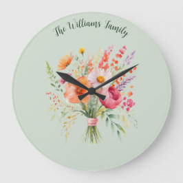 Reloj Redondo Grande Flores Coloridas Floral Rústico Bonito Personaliza