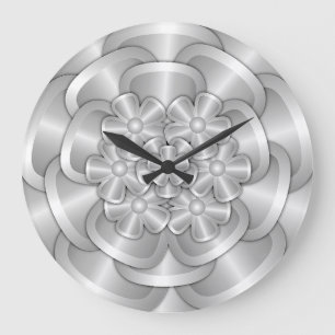 Reloj Redondo Grande Flores cromadas - Plata