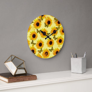 Reloj Redondo Grande Flores De Aceite Pintadas Y Mariposas,