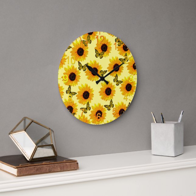 Reloj Redondo Grande Flores De Aceite Pintadas Y Mariposas, (Oficina)