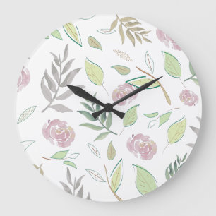 Reloj Redondo Grande Flores de Acuarela Festivas