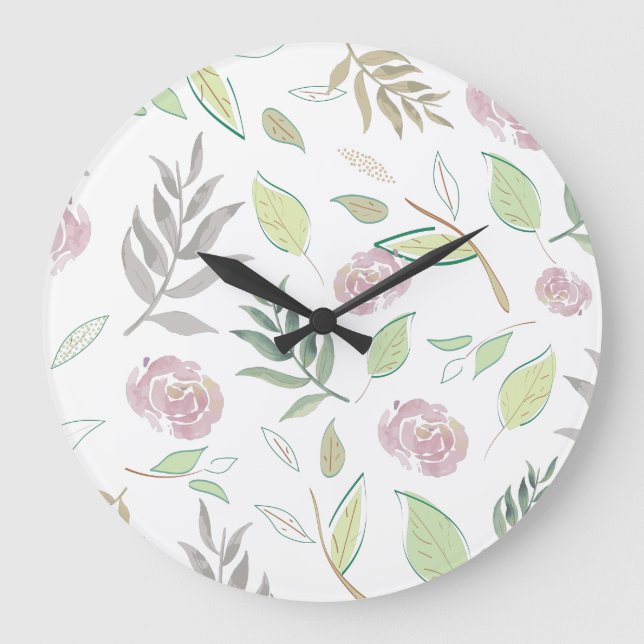 Reloj Redondo Grande Flores de Acuarela Festivas (Anverso)
