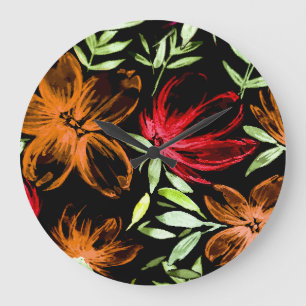 Reloj Redondo Grande Flores de Acuarela Rojas 6