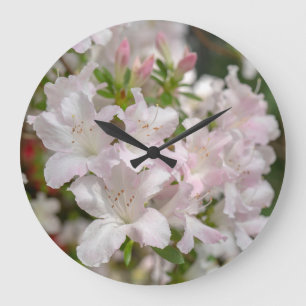 Reloj Redondo Grande Flores de Azalea Rosadas en Floración de Primavera