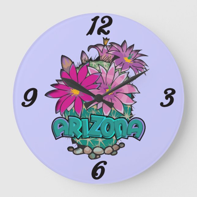 Reloj Redondo Grande Flores de cactus de Arizona Clock (Anverso)