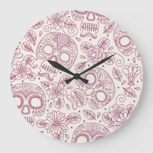 Reloj Redondo Grande Flores De Calavera: Día Mexicano Sin Maravillas.