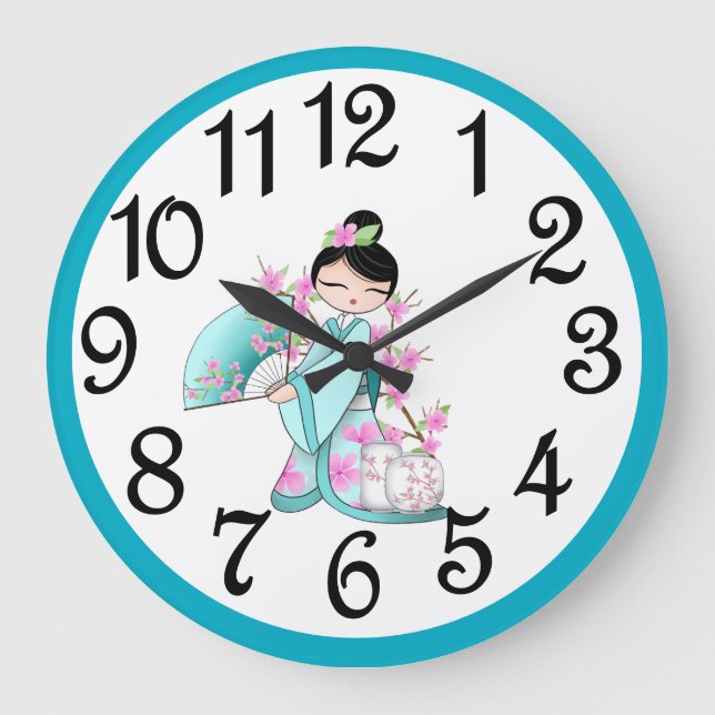Reloj Redondo Grande Flores de cerezo asiáticas (Anverso)