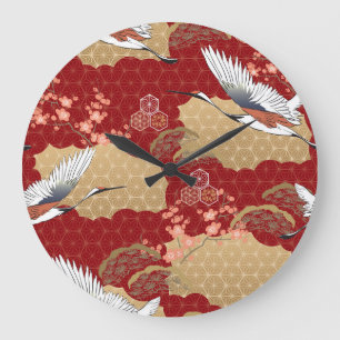 Reloj Redondo Grande Flores de cerezo de kimono japonesas