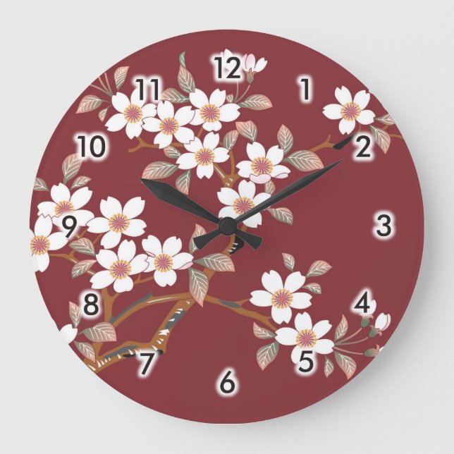 Reloj Redondo Grande Flores de cerezo japonesas (Anverso)