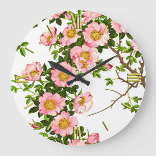 Reloj Redondo Grande Flores de cerezo japonesas vintage, rosa y oro