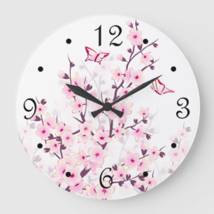 Reloj Redondo Grande Flores de cerezo rosadas y blancas con números