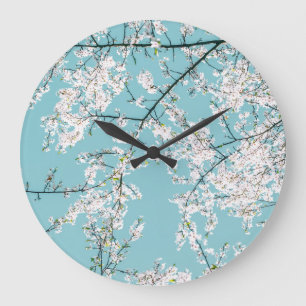 Reloj Redondo Grande Flores de cerezo: Tendencia floral turquesa