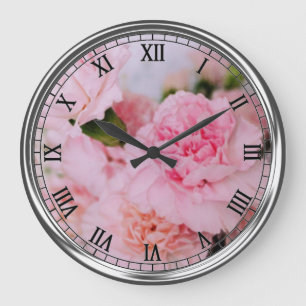 Reloj Redondo Grande flores de clavel rosa fotografía estilo vintage