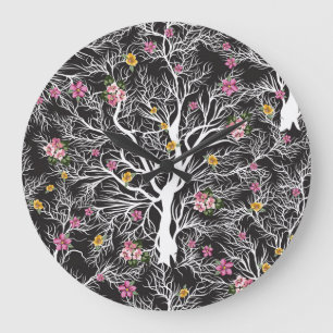 Reloj Redondo Grande Flores de colores: Árbol negro sin soldadura