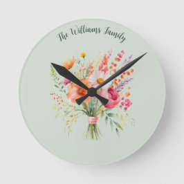 Reloj Redondo Grande Flores de colores Rústica Bonito floral personaliz