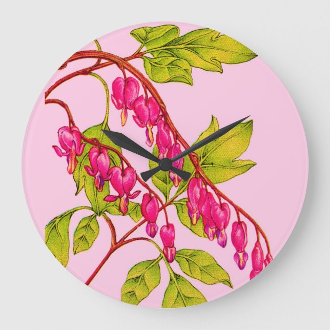 Reloj Redondo Grande flores de corazón sangrante (Anverso)