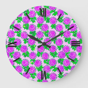 Reloj Redondo Grande Flores de Dahlia en violeta y orquídea