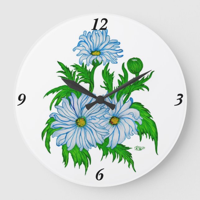 Reloj Redondo Grande Flores de Daisies (Anverso)