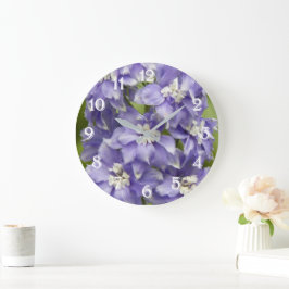 Reloj Redondo Grande Flores de Delphinium Morado