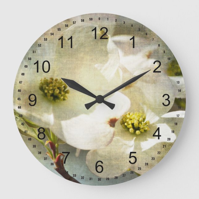 Reloj Redondo Grande Flores de dogwood blancas (Anverso)