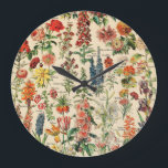 Reloj Redondo Grande Flores de época<br><div class="desc">Por favor visite mi tienda para un diseño más interesante y más elección de color. => zazzle.com/colorfulworld*</div>