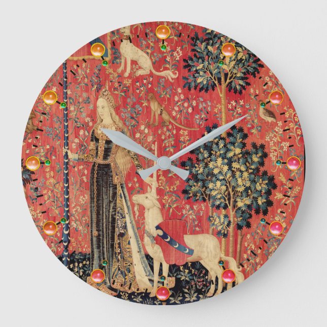 Reloj Redondo Grande Flores de fantasía, animales, gemas (Anverso)