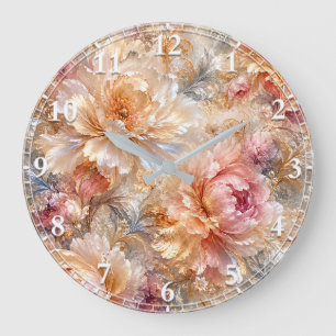 Reloj Redondo Grande Flores de Fantasía de Lujo