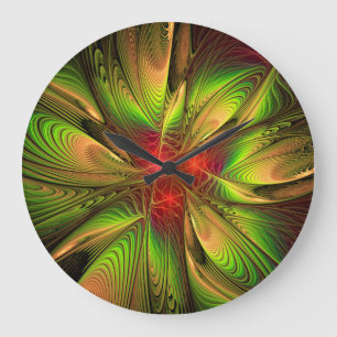 Reloj Redondo Grande Flores de fantasía fractal blandas y tendientes