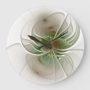 Reloj Redondo Grande Flores de fantasía fractal blandas y tendientes