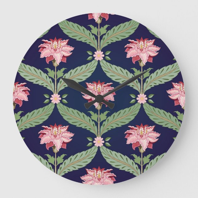 Reloj Redondo Grande Flores de fantasía: motivos indios oscuros (Anverso)