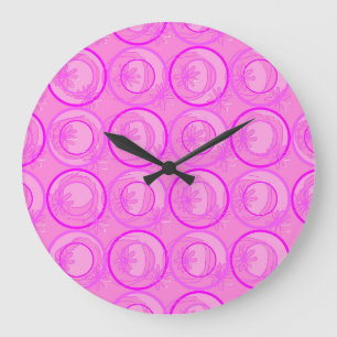 Reloj Redondo Grande Flores de fondo de círculos de énfasis rosadas