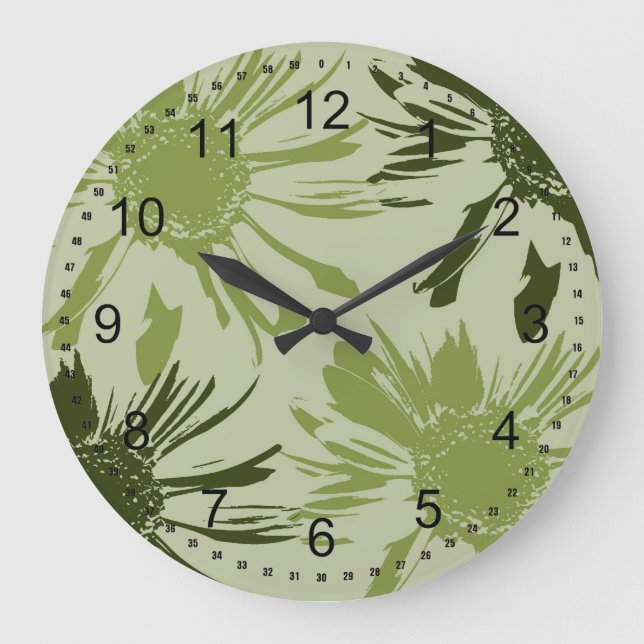 Reloj Redondo Grande Flores de Gerbera Lime Green (Anverso)