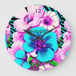 Reloj Redondo Grande Flores de Hibiscus multicolores Thunder_Cove
